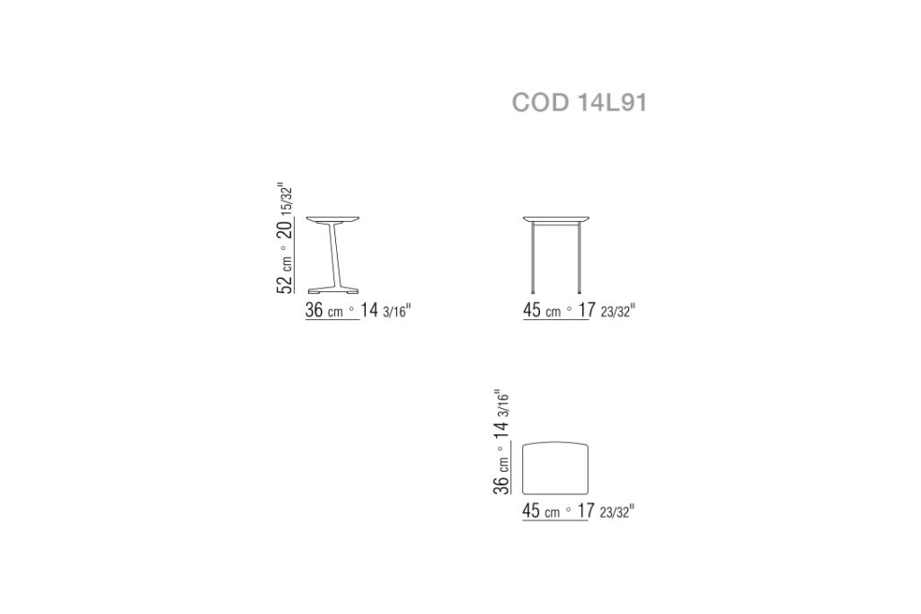 line drawing and dimensions for a flexform cestone side table