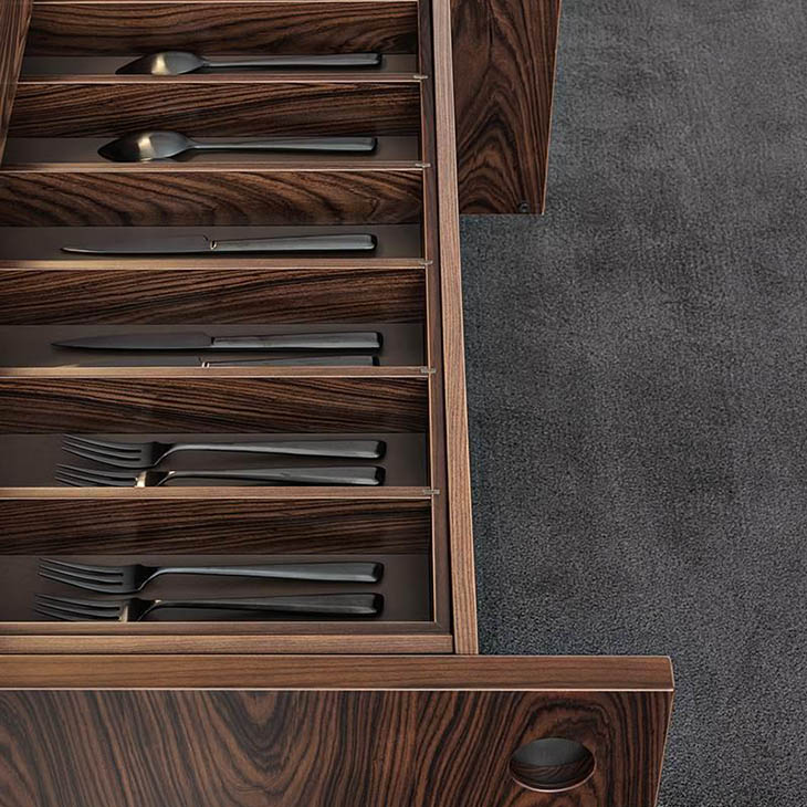 minotti boteco sideboard cutlery drawer in situ