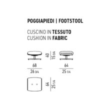 line drawing and dimensions for a minotti daiki swivel ottoman in fabric