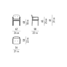 line drawing and dimensions for a minotti yoko dining chair