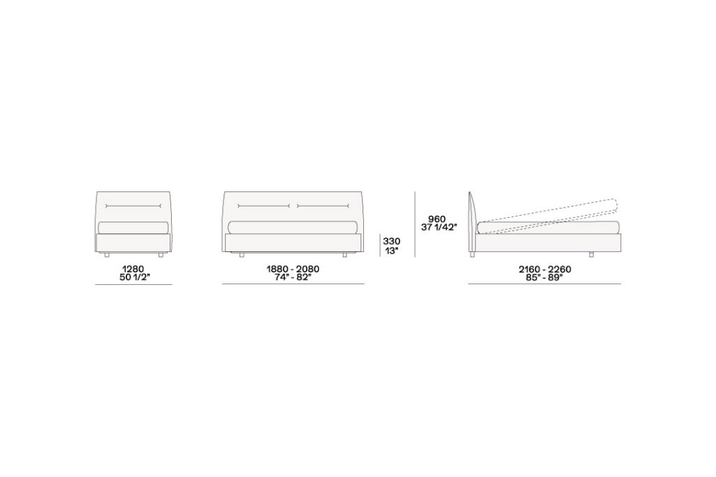 line drawing and dimensions for a poliform jacqueline bed