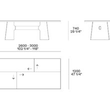 line drawing and dimensions for a poliform kensington dining table