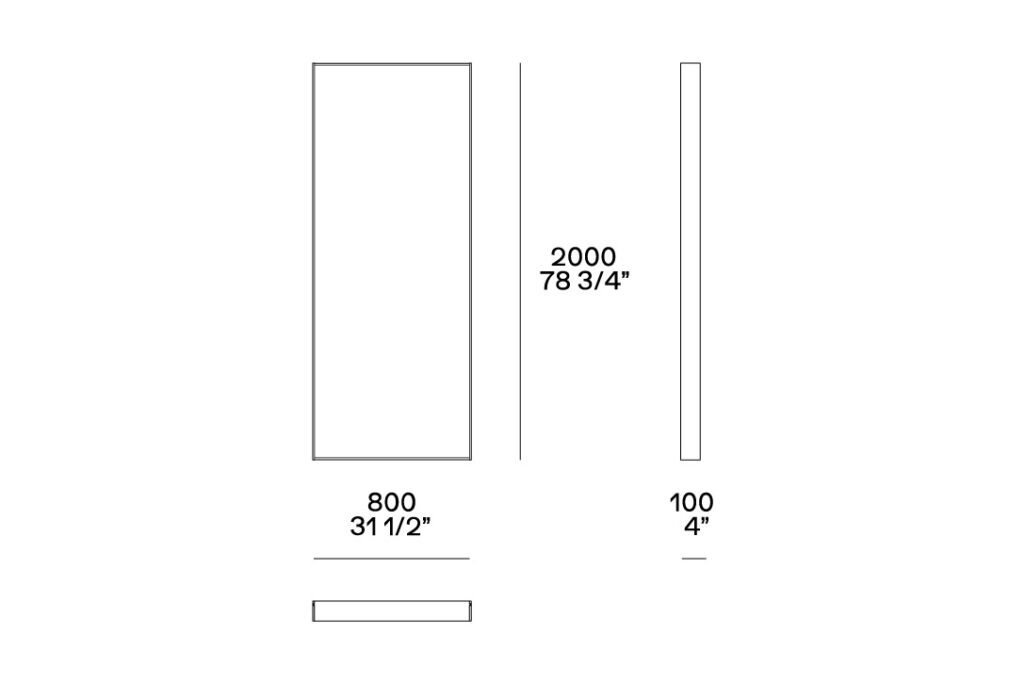line drawing and dimensions for a poliform sara floor mirror