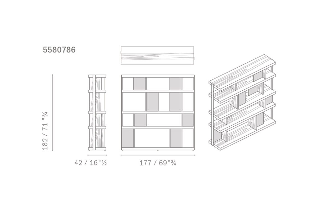 line drawing and dimensions for a poltrona frau jobs bookcase