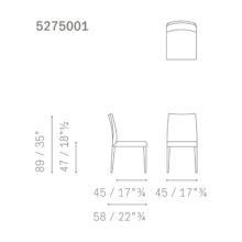 line drawing and dimensions for a poltrona frau liz dining chair