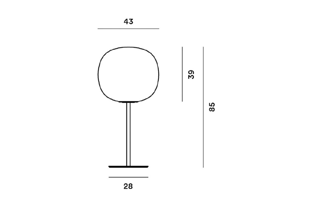 line drawing and dimensions for a foscarini gem high table lamp