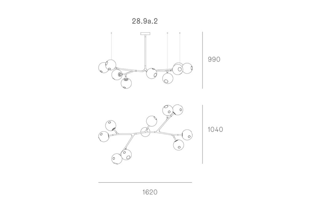 line drawing and dimensions for a bocci 28.9a.2 armature pendant light