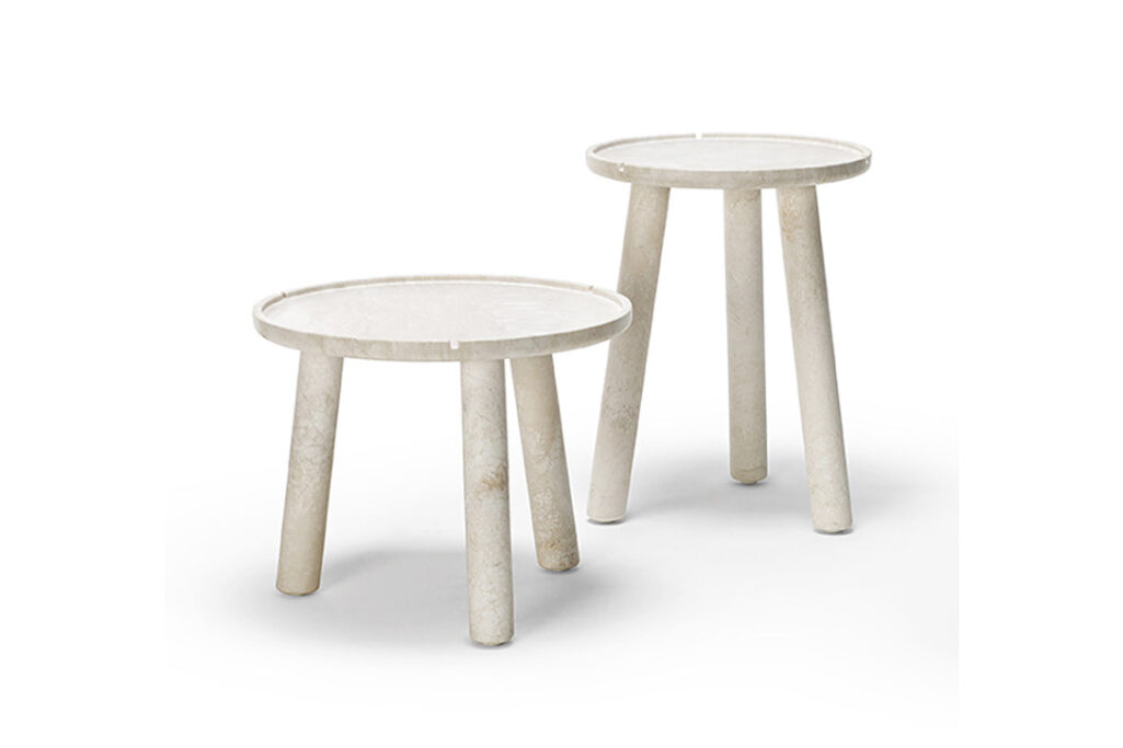 exteta stone outdoor side tables in botticino marble