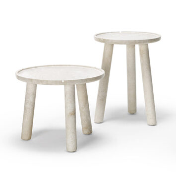 exteta stone outdoor side tables in botticino marble