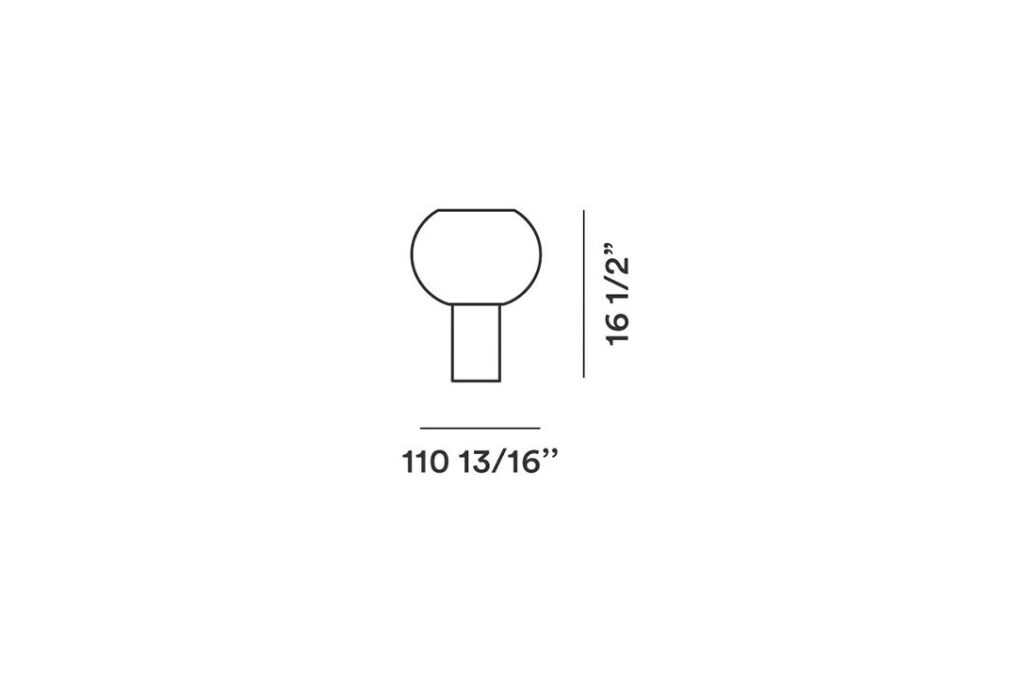 line drawing and dimensions for a foscarini buds 3 table lamp