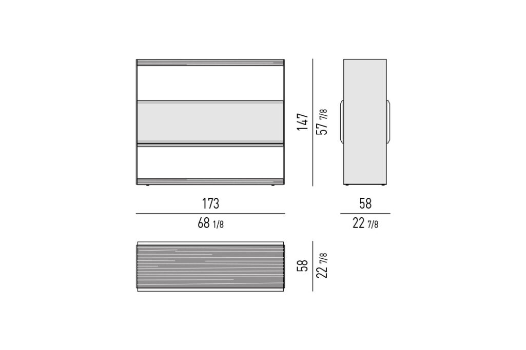 line drawing and dimensions for a minotti carson dine sideboard