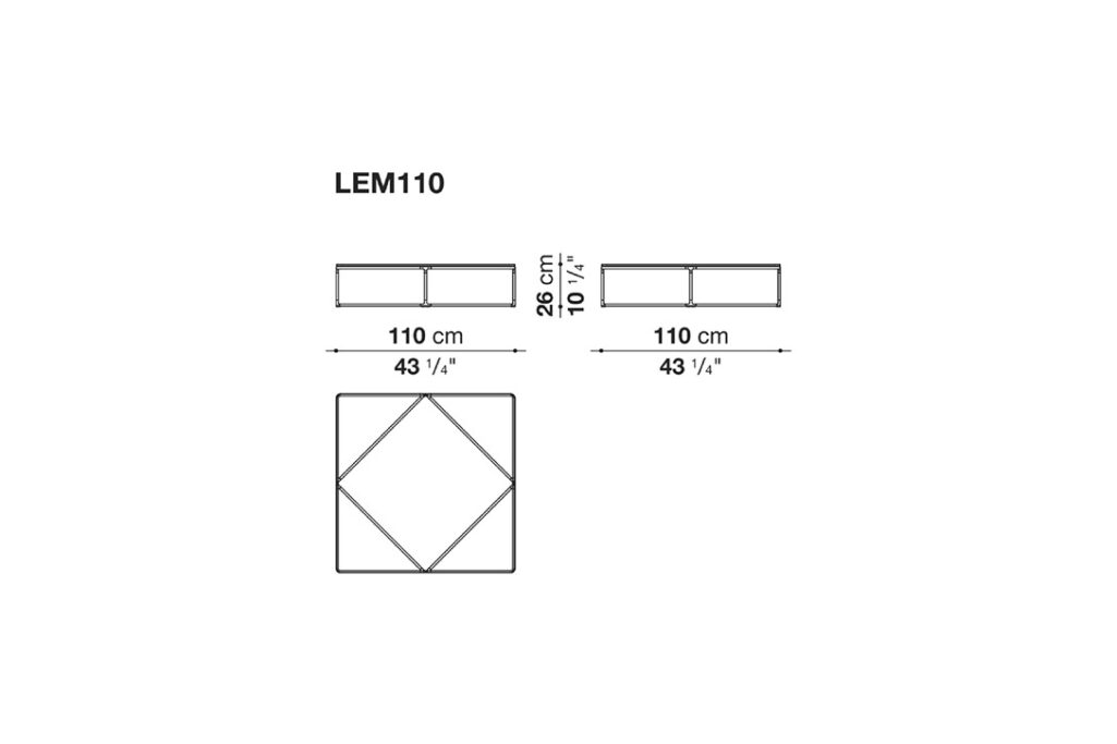 line drawing and dimensions for b&b italia lemante small table LEM110