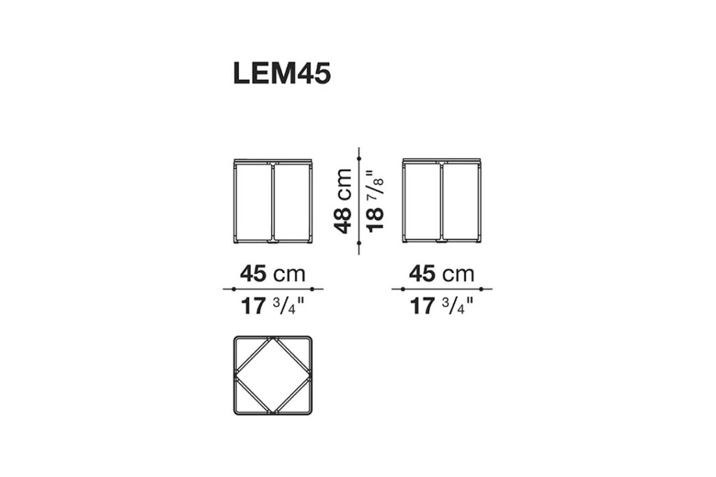 line drawing and dimensions for b&b italia lemante small table LEM45