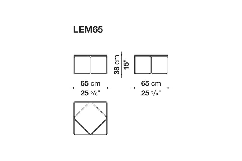 line drawing and dimensions for b&b italia lemante small table LEM65