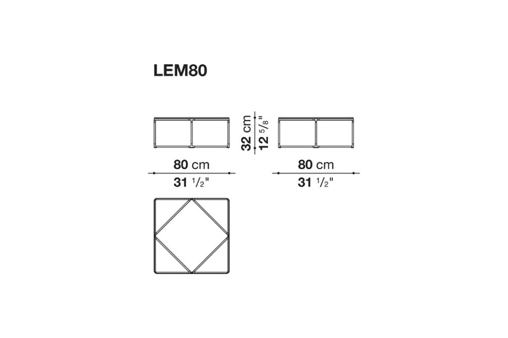 line drawing and dimensions for b&b italia lemante small table LEM80