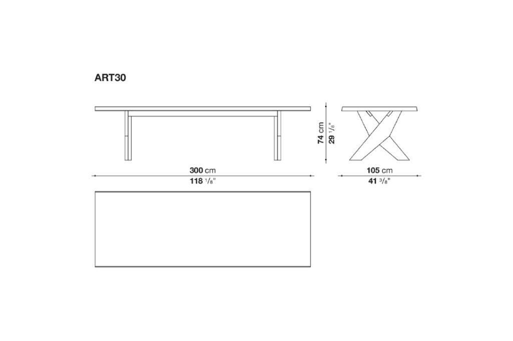 line drawing and dimensions for maxalto ares dining table ART30