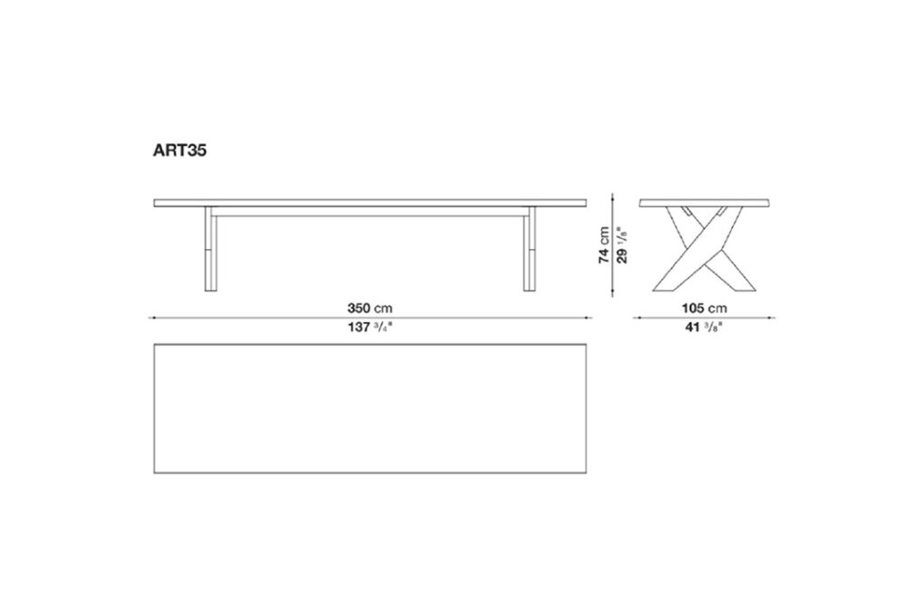 line drawing and dimensions for maxalto ares dining table ART35