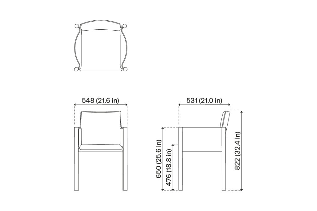 line drawing of a koyori kawara dining armchair