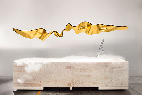 ingo maurer golden ribbon pendant light being unboxed