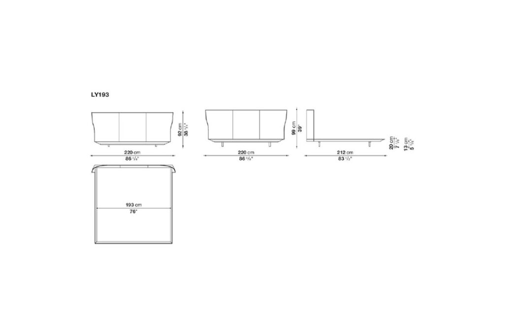 line drawing of b&b italia aly bed ly193