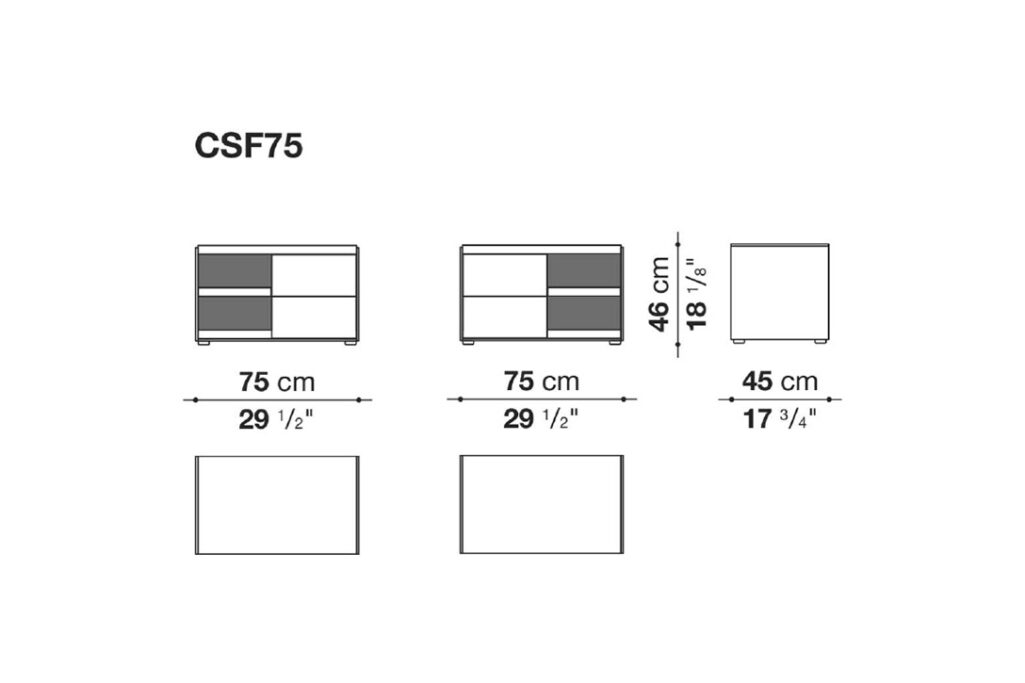 line drawing of a b&b italia surface storage unit csf75
