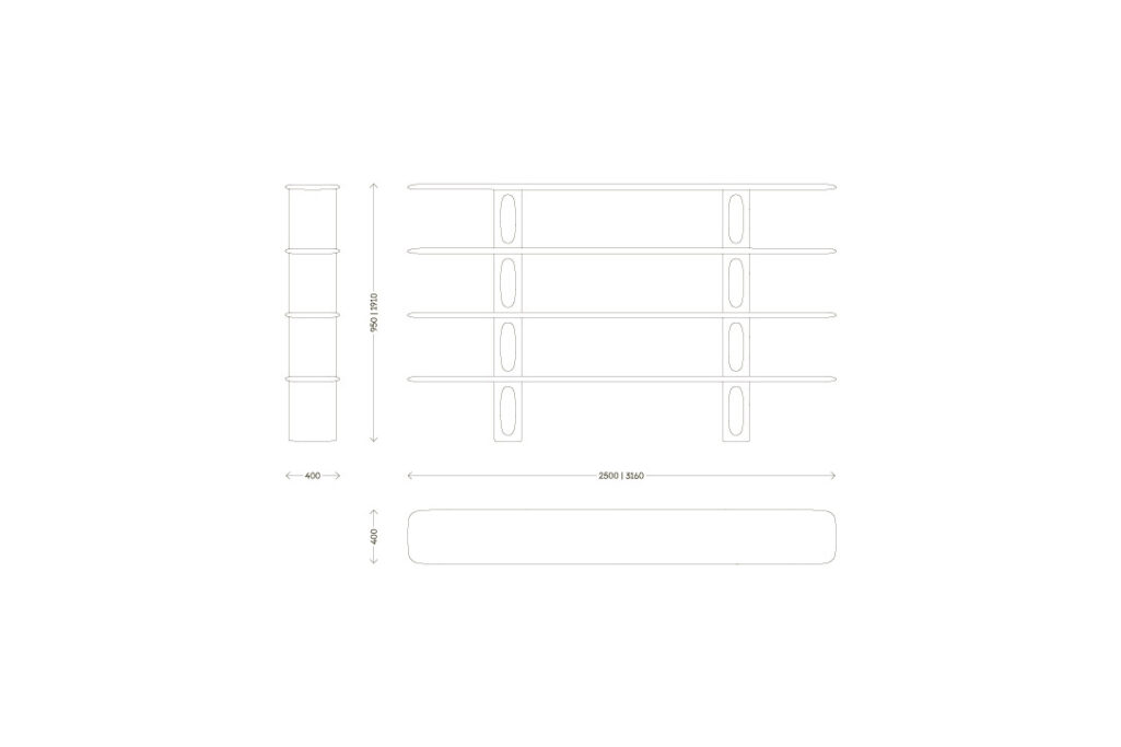 line drawing for a van rossum patine bibliotheque rectangular bookshelf