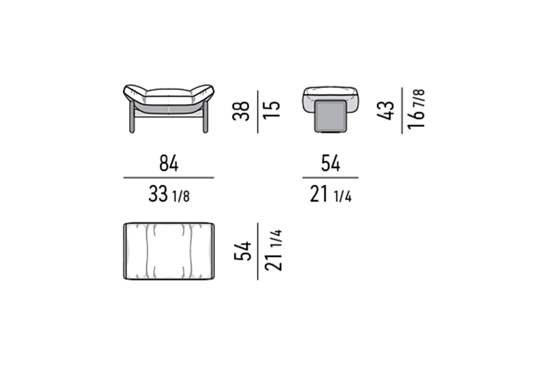 line drawing of a minotti emmi footstool