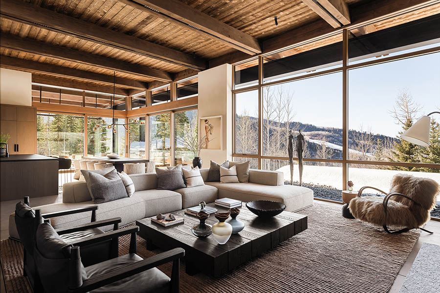 living room in aspen highlands with interior design by studio com project division
