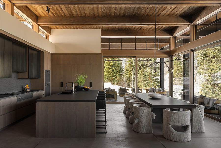 kitchen and dining room in aspen highlands with interior design by studio com project division