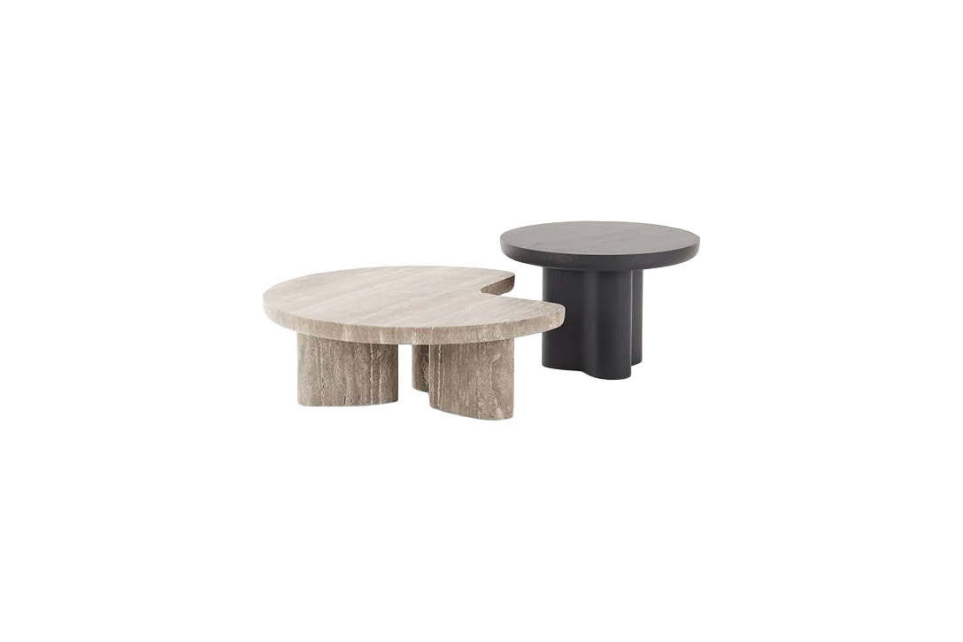 poliform ernest coffee tables in travertine and black elm
