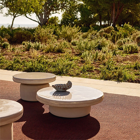 poliform crew outdoor coffee tables in situ