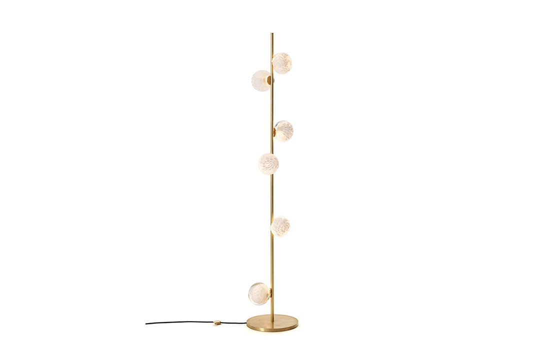 bocci 118.6 stem floor lamp in brass turned on