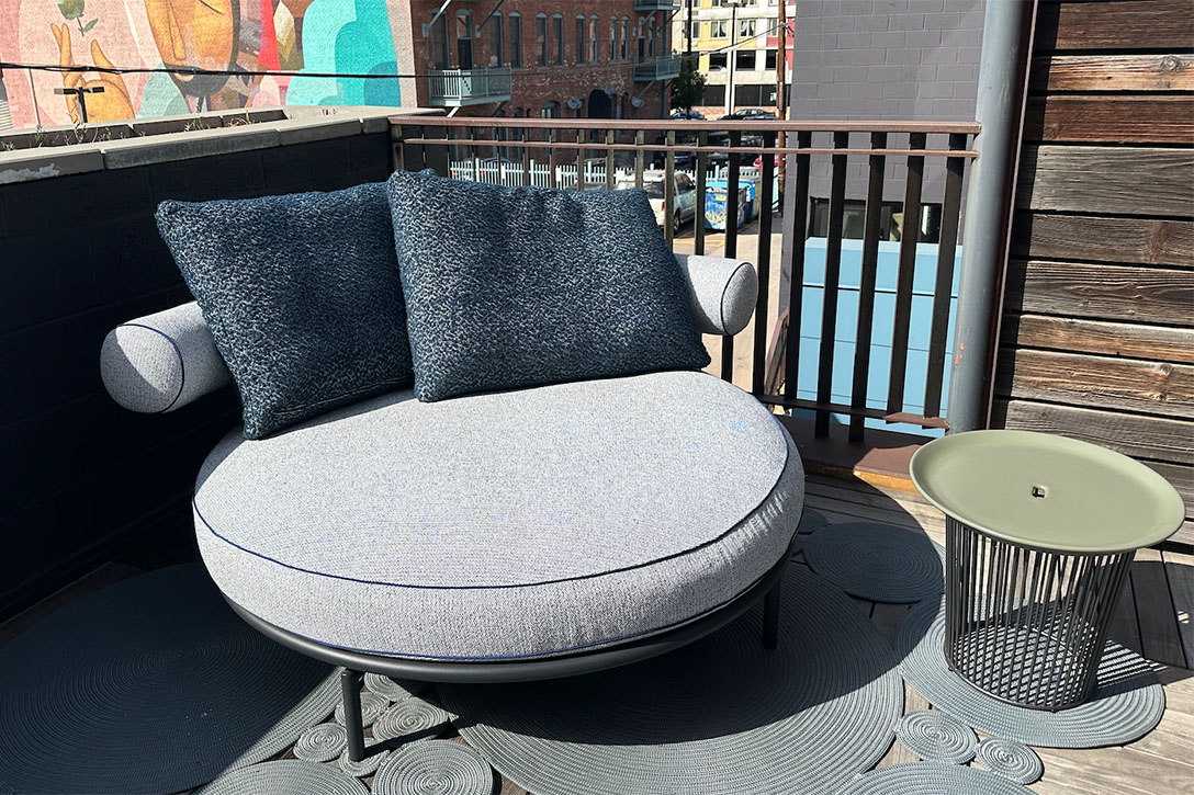 flexform supermax outdooor sofa and berry outdoor side table floor models on sale at studio como denver